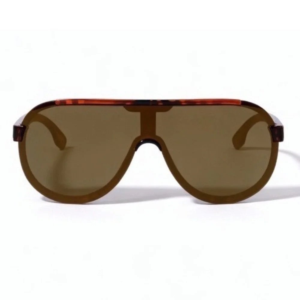 Stylish Tortoise Shell Frame Shield Sunglasses Men Classic Brown Mirror Lens New